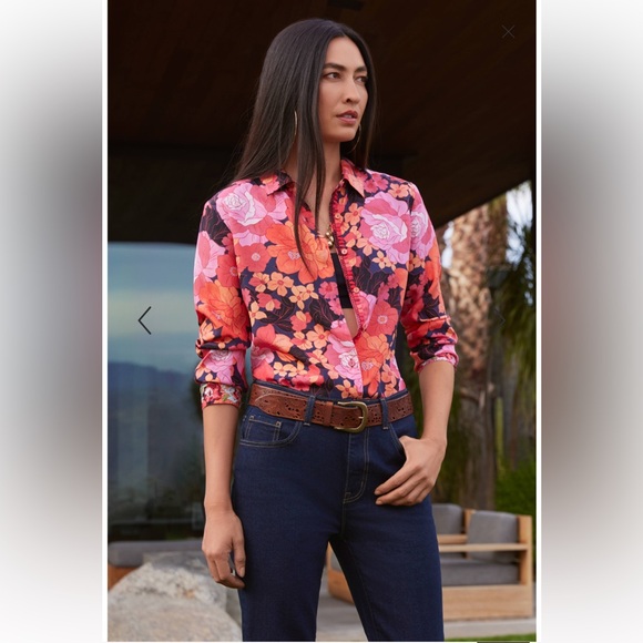 Johnny Was Becca Button Down Shirt Medium Silk - Picture 8 of 16